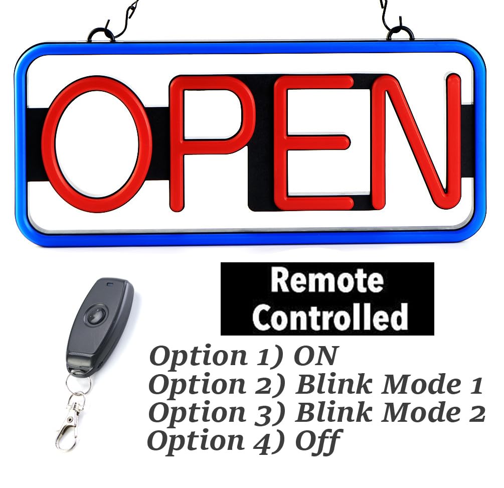 BritTech 21"×10" Ultra-Bright LED Neon OPEN Sign — Remote Control