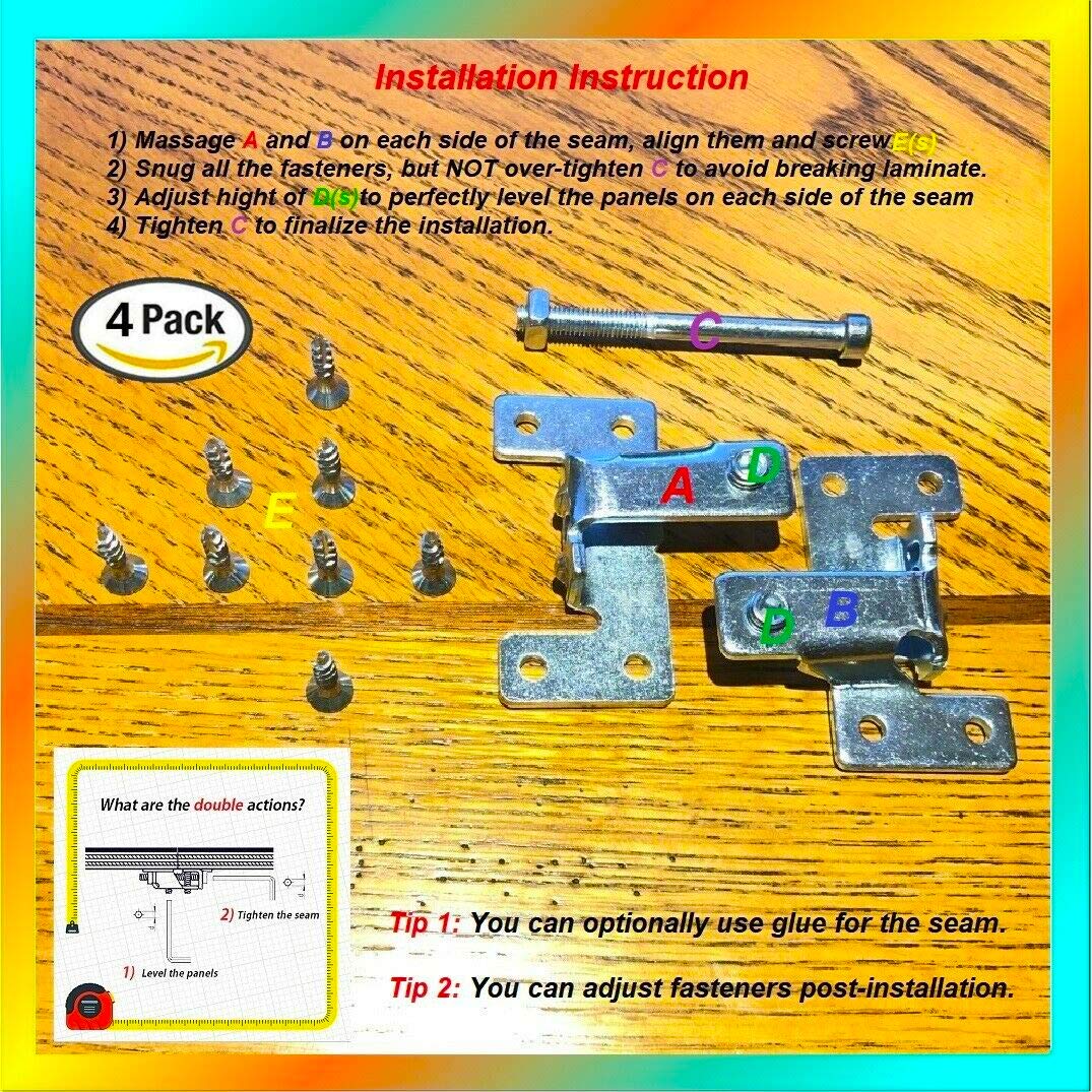 Countertop Joint Fasteners — 4-Pack Adjustable Flip Bolt, Miter Draw