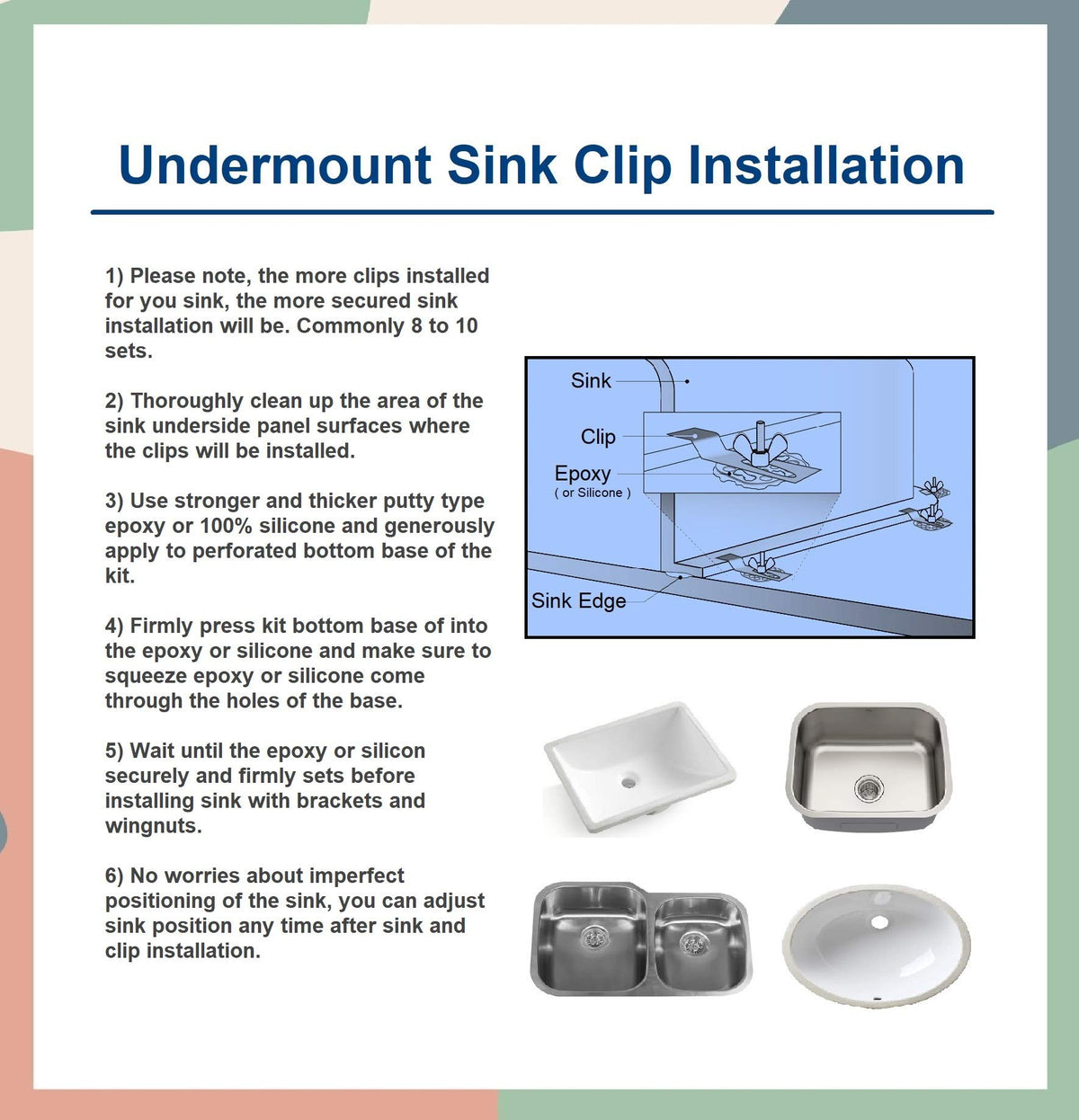 Undermount Sink Clips — 10-Pack, No Drilling, Marble & Granite Compatible